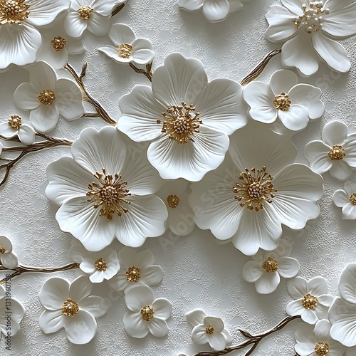 Wallpaper Mural Decorative embossed white floral 3D high resolution hd background Torontodigital.ca