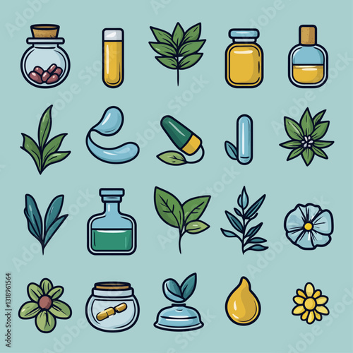 Herbal Medicine Ingredients: Vector Illustration of Natural Remedies