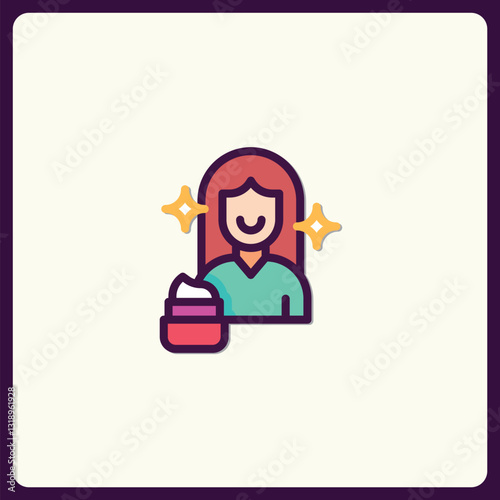 Aesthetician applying facial cream in beauty treatment line art illustration