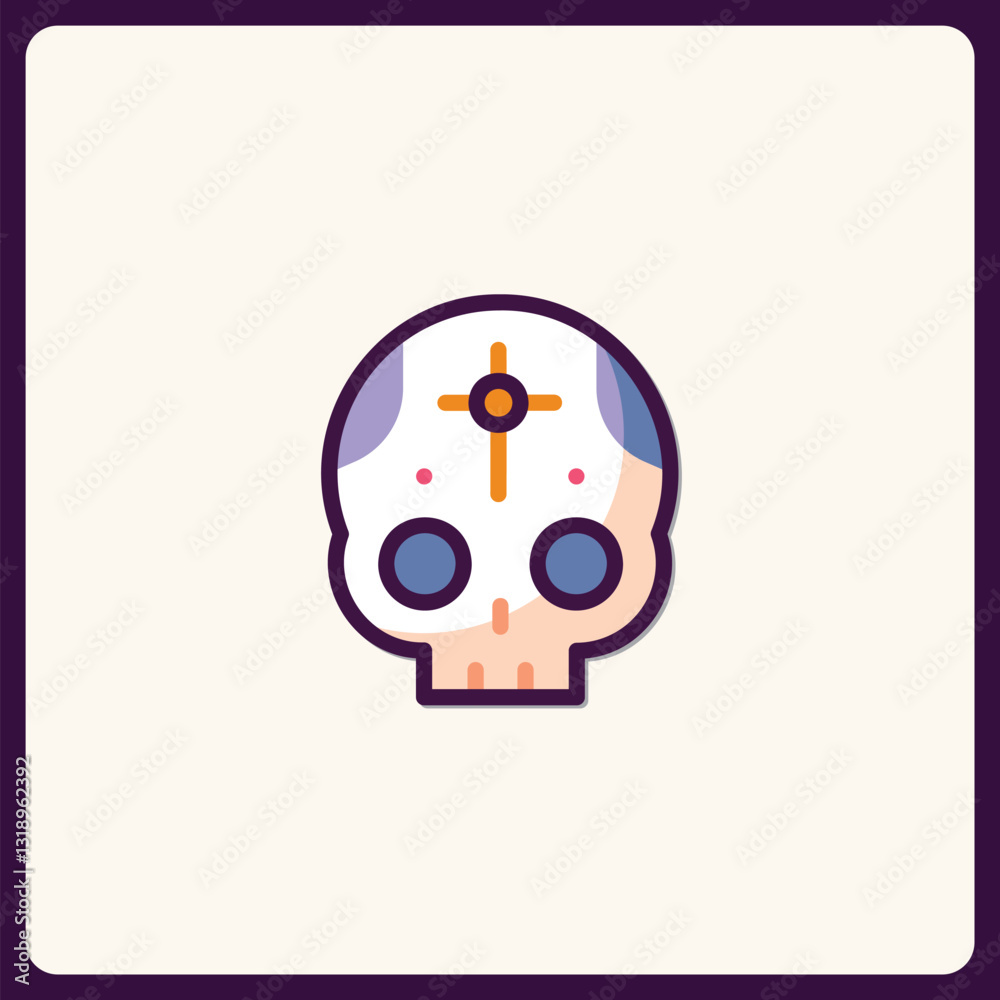 Stylized Sugar Skull Icon with Cross for Day of the Dead Celebration Stylized Sugar Skull Icon with Cross for Day of the Dead Celebration