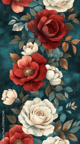 Fondo floral con rosas rojas y blancas