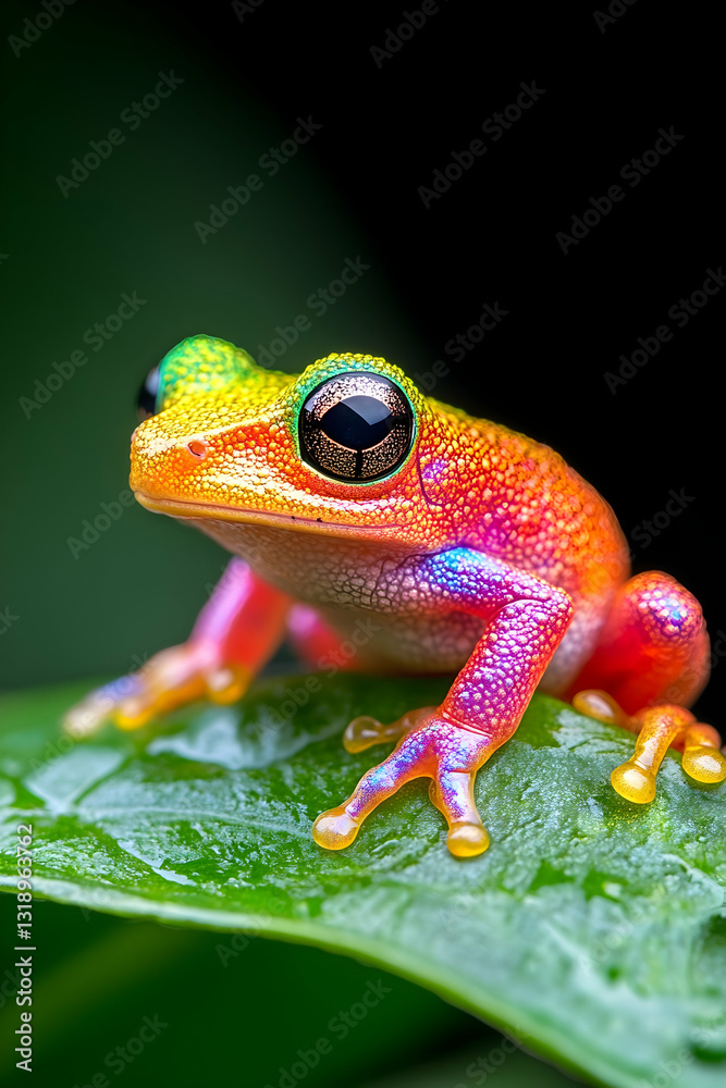Obraz premium Vibrant, colorful frog perched on a leaf