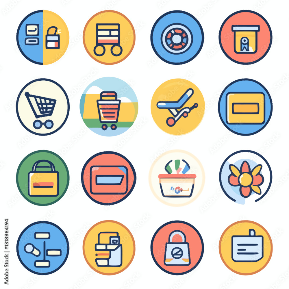 E-commerce Icon Set: Shopping, Security, Delivery, and Retail Elements E-commerce Icon Set: Shopping, Security, Delivery, and Retail Elements