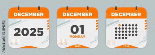 Modern Calendar icon. December. 2025 1 day. The concept of waiting for an important date. Day calendar with date December 1. Cheklist day calendar. Vector illustration.