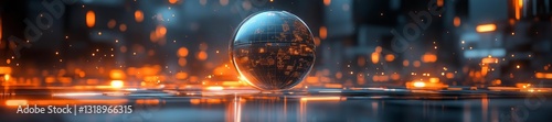 Futuristic Glowing Globe Surrounded by Digital Particles. Generative AI