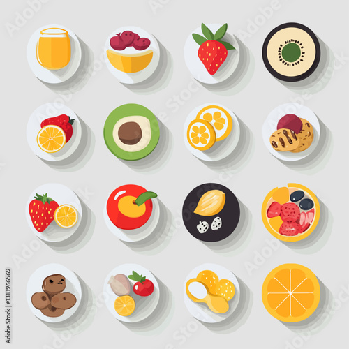 Assorted Fruit Flat Lay in Graphic Style with Orange, Berries and Avocado