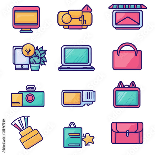 Digital Devices and Accessories Line Art Vector Icon Set Collection