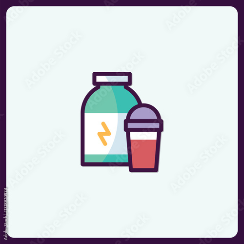Vibrant protein supplement bottle and shaker icon for nutrition themes