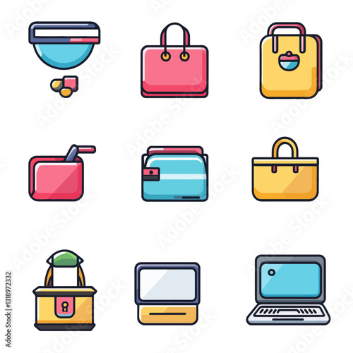 Set of Line Icon designs featuring Shopping, Electronic Devices and Finance