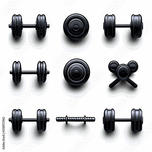 Black Dumbbells and Weight Plates Set for Strength Training and Fitness