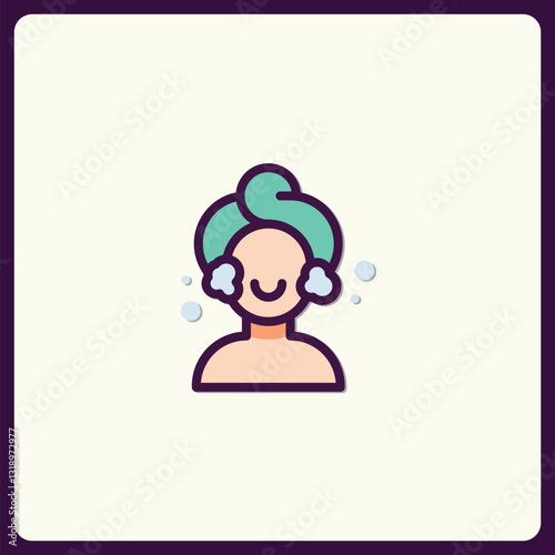 Facial care icon: woman with towel on her head doing skin treatment