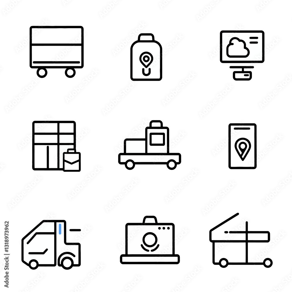 Transportation and Technology Icons Set for Logistics and Connectivity Transportation and Technology Icons Set for Logistics and Connectivity