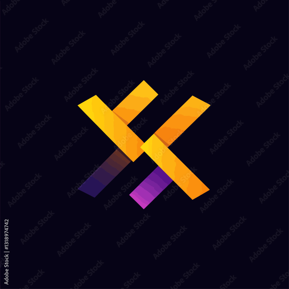 Obraz premium Abstract Orange Purple Gradient Geometric Shapes on Dark Blue Background