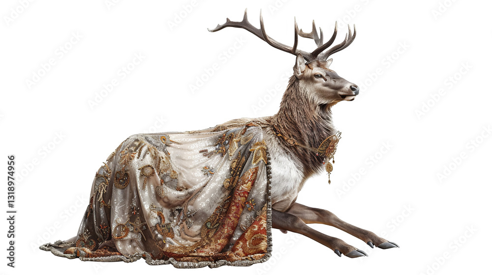 Obraz premium Extravagant Elk Adorned in Elegant Evening Dress Captures the Essence of Royal Charm