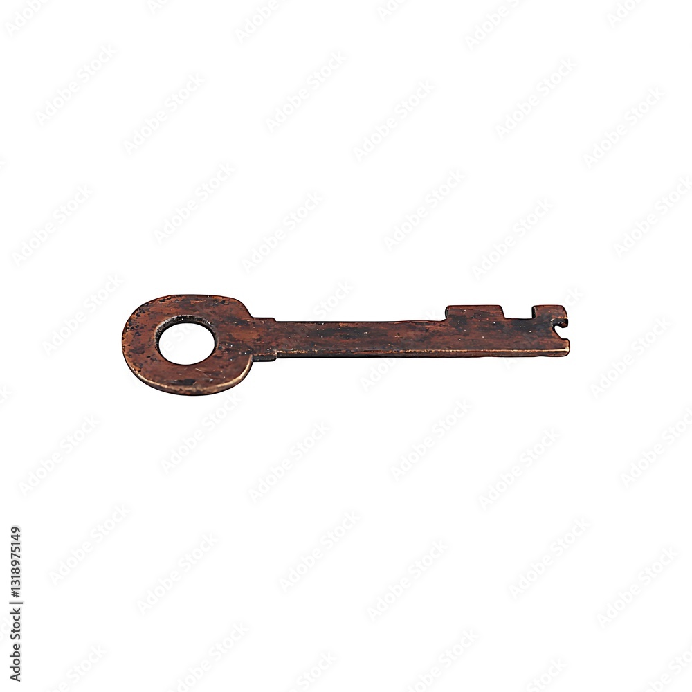 Antique Ornate Key with Oval Head and Notched Bit for Unlocking Old Mystery Objects and Cabinets Antique Ornate Key with Oval Head and Notched Bit for Unlocking Old Mystery Objects and Cabinets