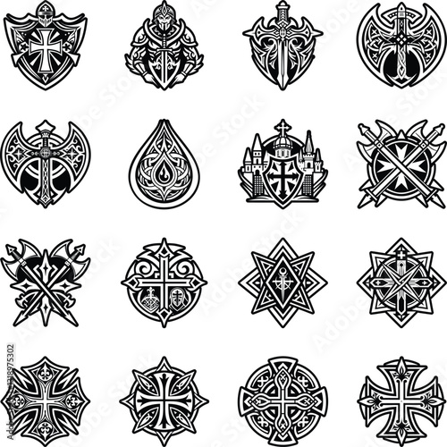 Collection of Templar Knight Symbols Glyph Icons  

