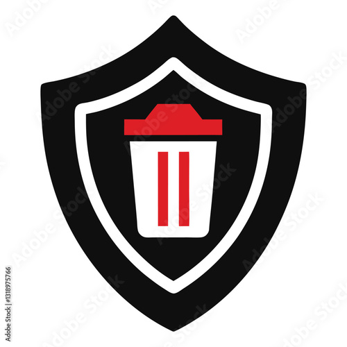A red spam shield with a trash icon representing cybersecurity, spam protection, and data privacy. Ideal for email security themes and anti-spam concepts.