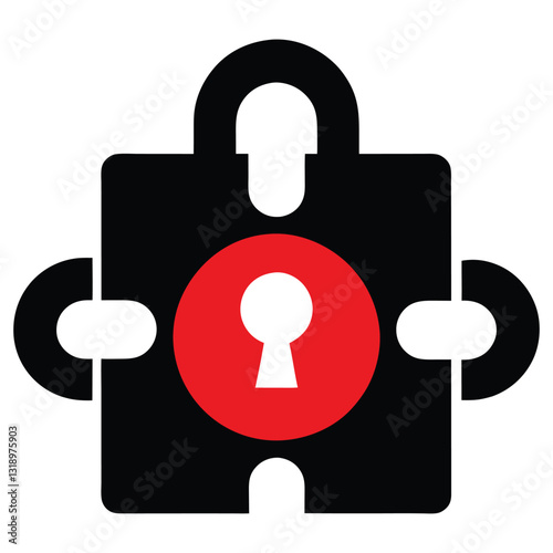 A secure puzzle piece with a red lock icon representing cybersecurity, data privacy, and digital protection. Ideal for security themes and connectivity concepts.