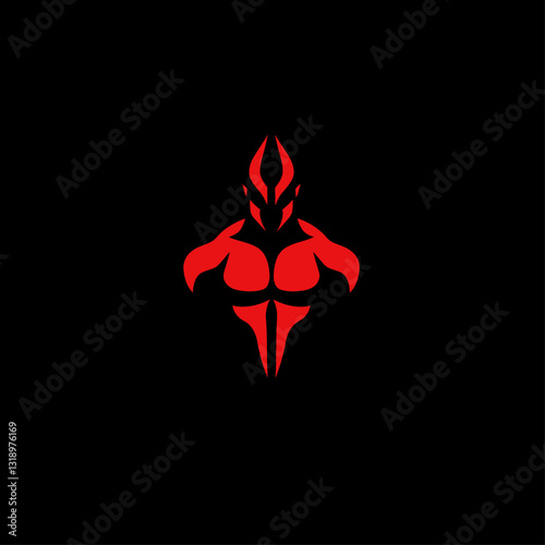Red Silhouette of a Powerful Demonic Figure on Black Backdrop Artfully
