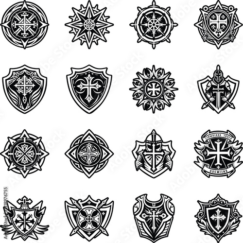 Set of Templar Knight Artwork Glyph Icons 
