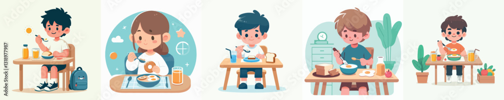Breakfast child vector image with flat design style Breakfast child vector image with flat design style