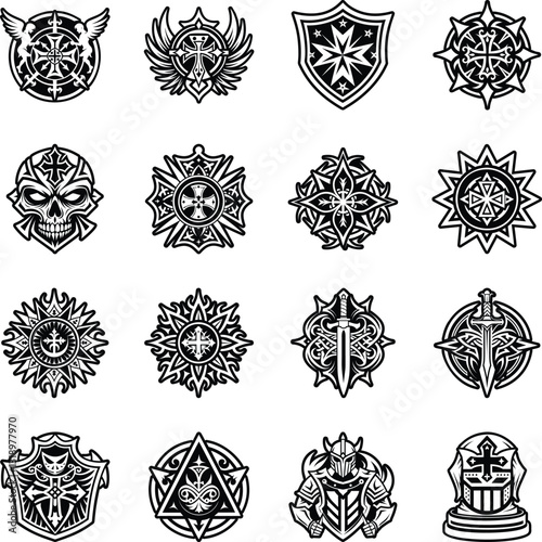 Set of Heraldry Symbols Glyph Style Icons 


