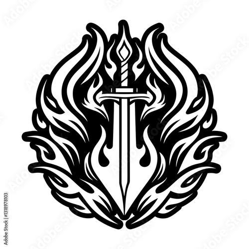 A solid style icon of burning sword symbol