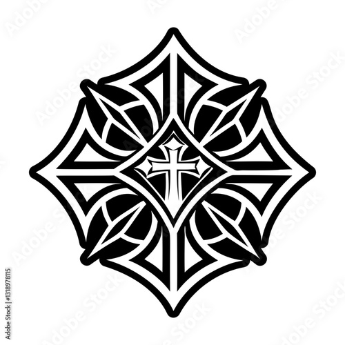 A solid style icon of cathedral cross symbol