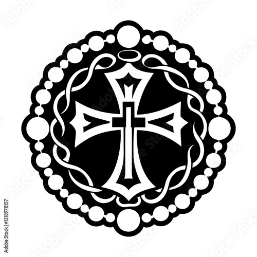 A glyph style icon of cross rosary symbol