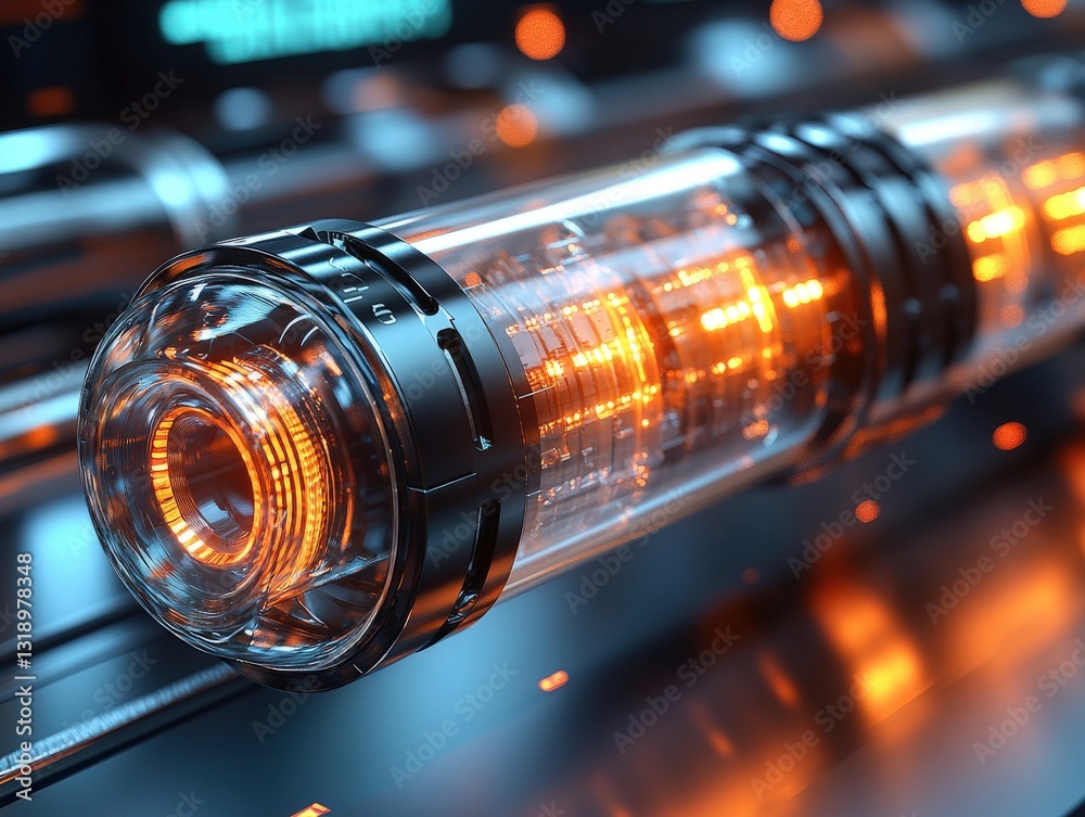 Futuristic technology, glowing orange core, transparent casing, advanced engineering, close-up detail shot of a high-tech component. Futuristic technology, glowing orange core, transparent casing, advanced engineering, close-up detail shot of a high-tech component.