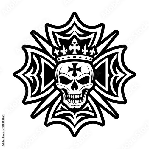 A glyph style icon of crowned skull symbol