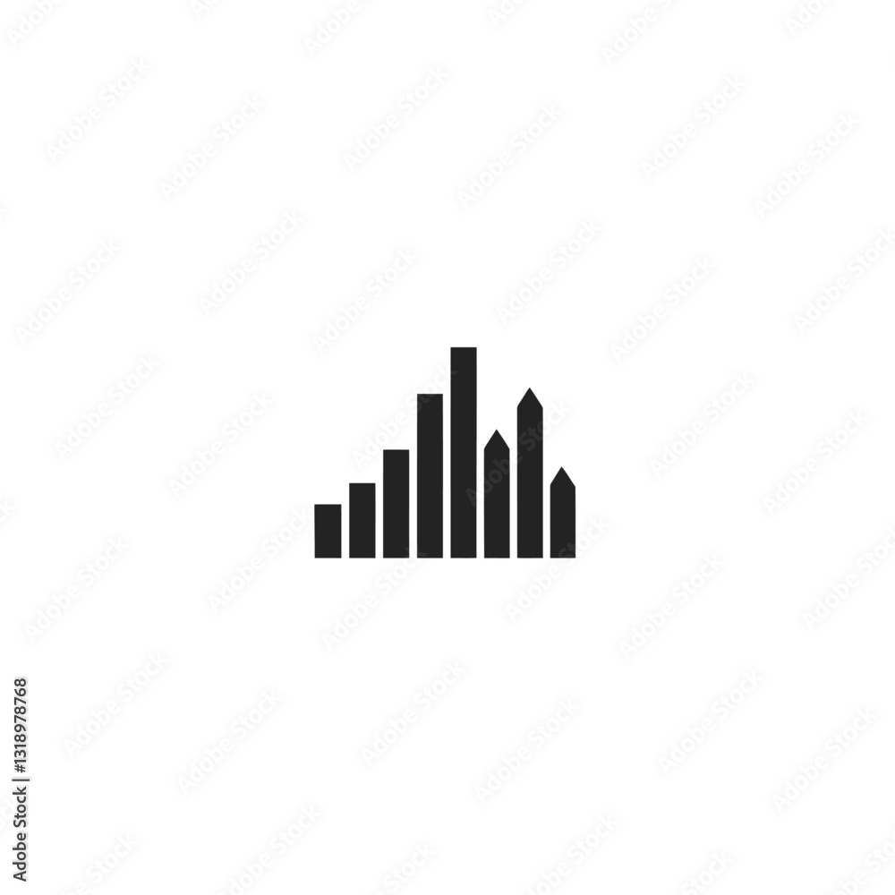 Ascending Black Bar Graph on White Background Symbolizing Growth and Progress
