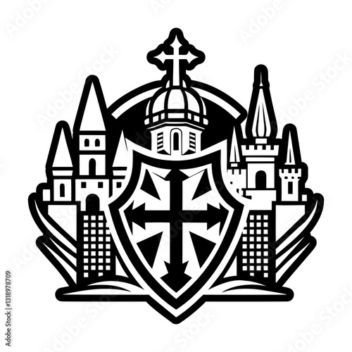 A glyph style icon of knight castle symbol