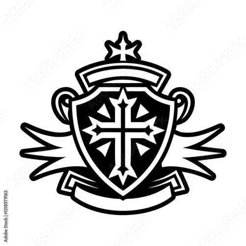 A solid style icon of templar banner symbol