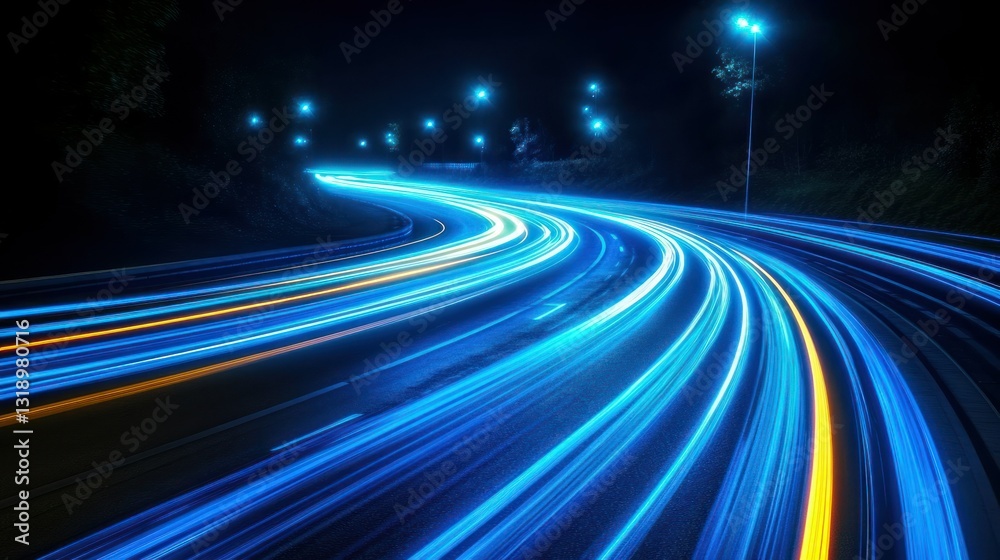 Night road with light trails