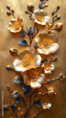 Elegant golden floral relief 3D high resolution hd picture