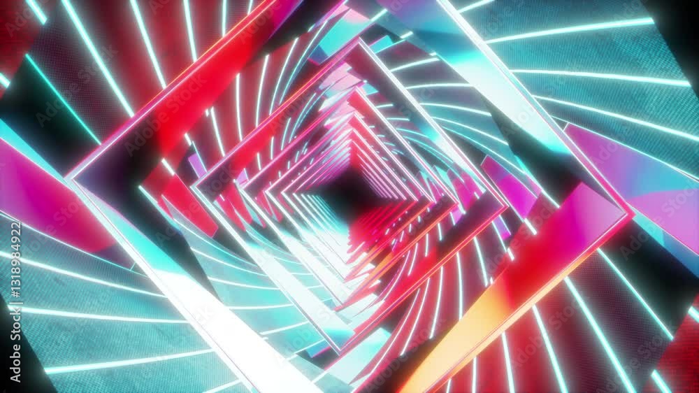 SF風のループするワープトンネル,幾何学的,VJ,オーロラ,金属,モーショングラフィックス,ホログラフィック,3D,カラフル,Sci-fi looping warp tunnel,geometric,VJ,aurora,metal,motion graphics,holographic,3D,colorful CG