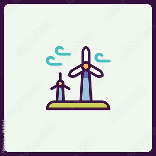 Whimsical depiction of wind turbines providing clean energy generation