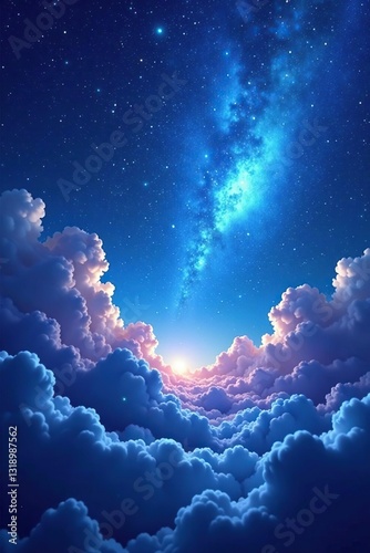 cosmic swirling clouds of blue and white with twinkling starlight against a deep purple background, cosmic, blue