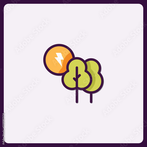 Renewable Energy Icon Featuring Trees and Lightning Bolt Symbol Design