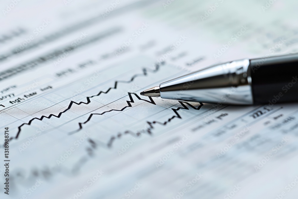 Financial Graph Highlighting Upward Trend with Pen Financial Graph Highlighting Upward Trend with Pen