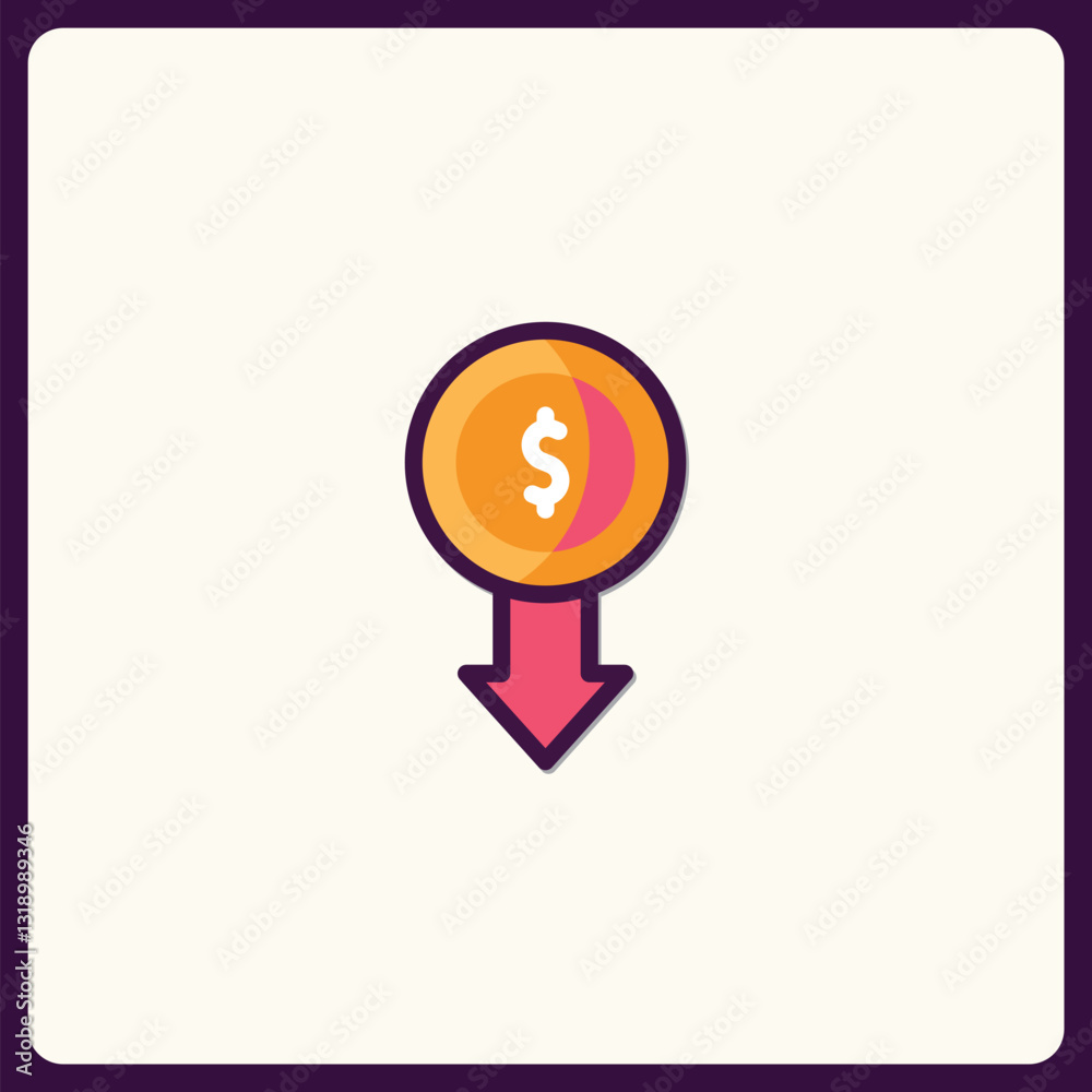Conceptual money loss icon representing financial decrease or investment decline Conceptual money loss icon representing financial decrease or investment decline