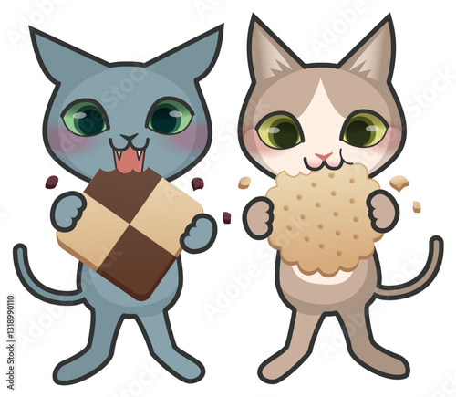クッキーを食べている2匹の猫のキャラクター