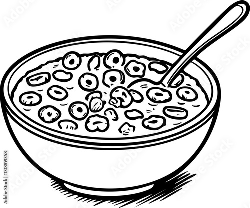 Enjoying a bowl of cereal kitchen food illustration cozy home close-up view breakfast delight