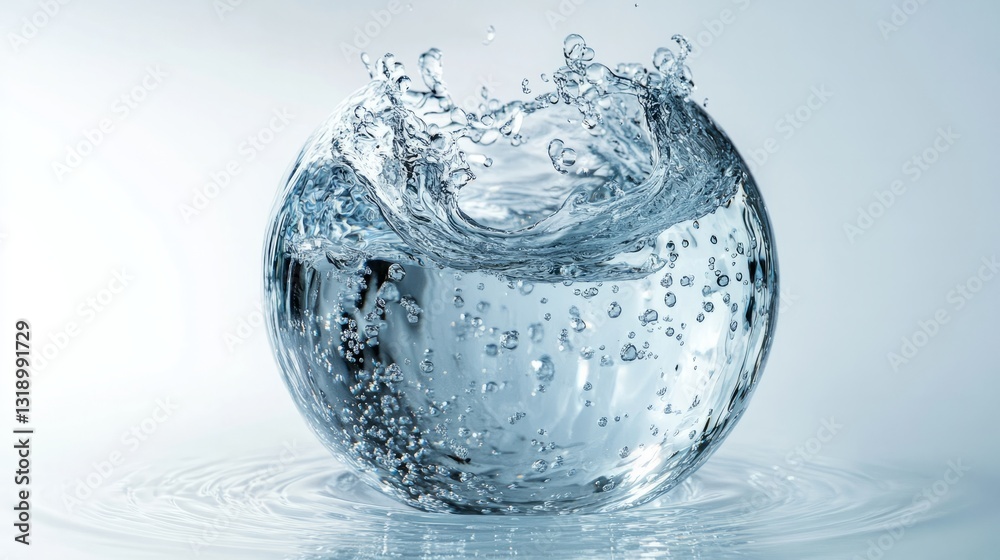 A delicate water sphere with subtle ripples and air bubbles, isolated on a bright white background, extreme realism A delicate water sphere with subtle ripples and air bubbles, isolated on a bright white background, extreme realism