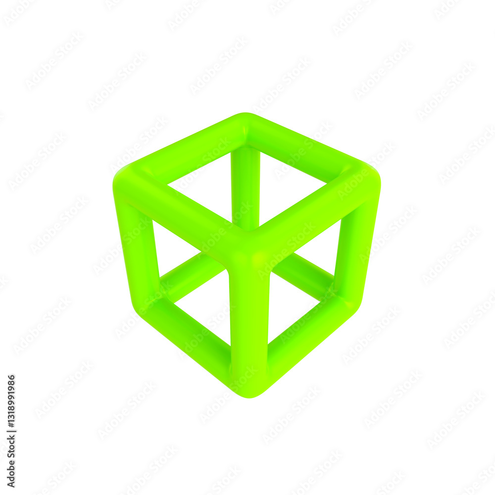 A glossy green wireframe cube with smooth edges. Ideal for futuristic and abstract design elements. A glossy green wireframe cube with smooth edges. Ideal for futuristic and abstract design elements.