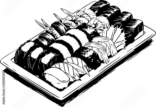 Savoring sushi culinary delight japanese cuisine food platter indoor setting close-up view artful presentation