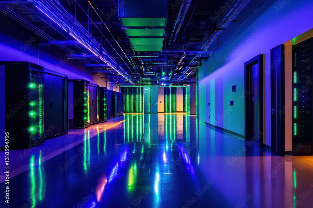 Fototapeta premium Modern High-Tech Server Room with Glowing Lights
