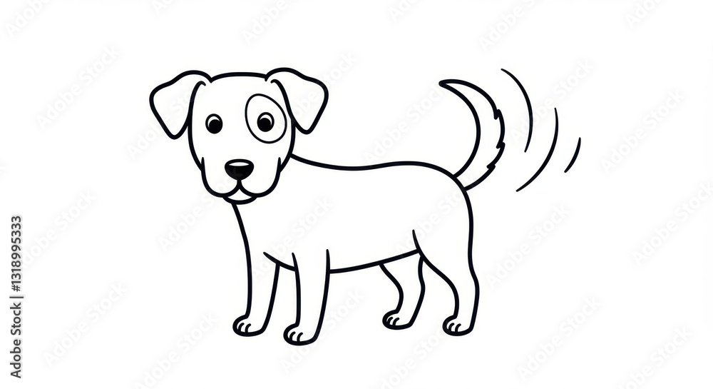 Fototapeta premium Simplified Line Drawing of a Happy Dog Wagging its Tail