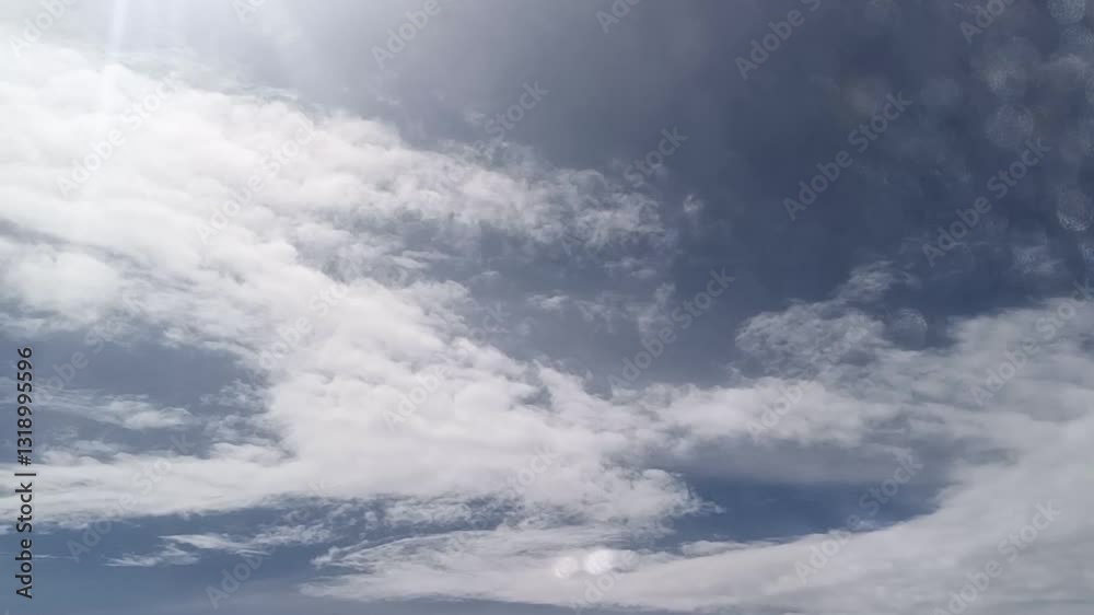Bright Sunny Day Blue Sky With White Fluffy Clouds